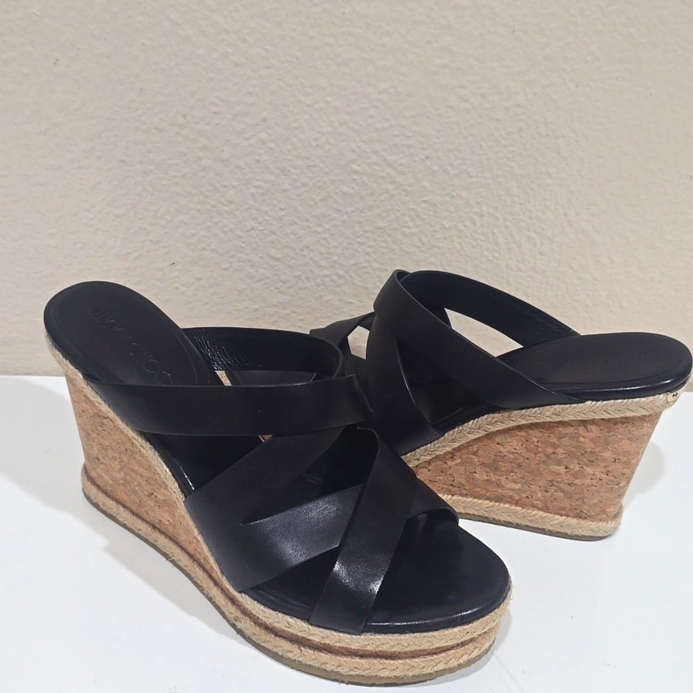🥀  JIMMY CHOO PRISMA VACHETTA CORK WEDGE SANDALS